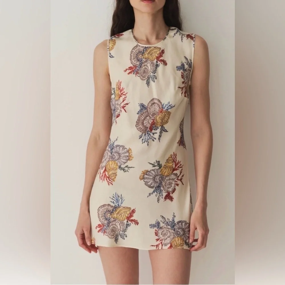 DOEN Alamere Seashell Bias Cut Sleeveless Mini Dress in Mer Botanique Size XL - Picture 1 of 10